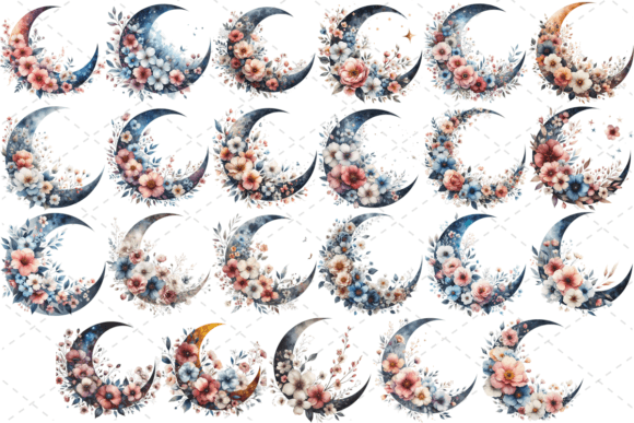 Download Watercolor Floral Moon Silhouette Bundle - Silhouette Collection