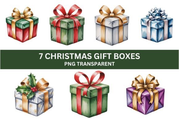 Download Watercolor Christmas Present Box PNG Set - Present Collection