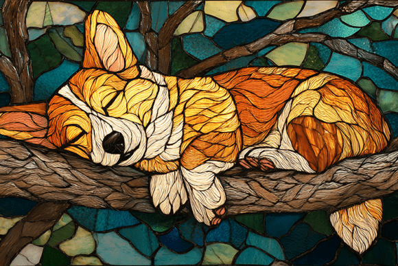 Download Sleeping Corgi Stained Glass - Stained Collection